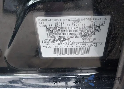 2019 Nissan Sentra Sv z USA, uszkodzony, nr VIN 3N1AB7AP9KL606604